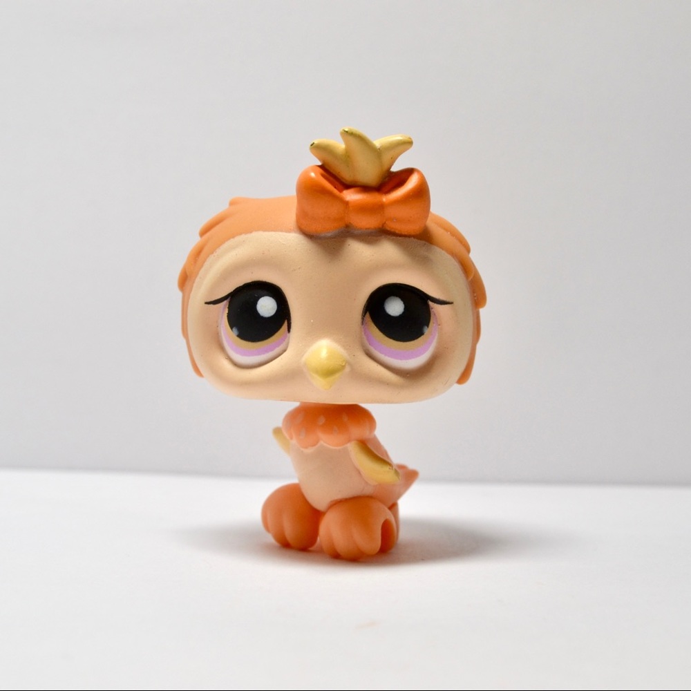 Littlest Pet Shop Authentic # 431 Brown Cream Owl Bird Orange Purple Eyes Bow